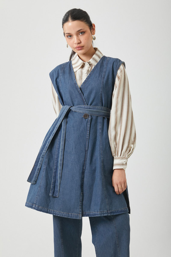Yelekli Denim Takım Koyu Mavi - 10