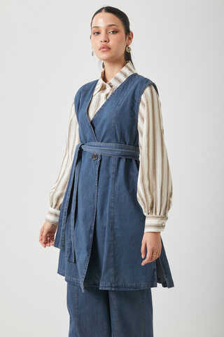 Yelekli Denim Takım Koyu Mavi - 11