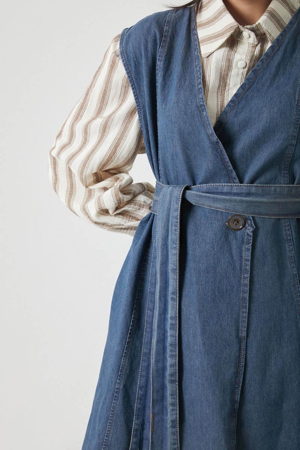 Yelekli Denim Takım Koyu Mavi - 8