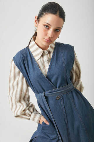 Yelekli Denim Takım Koyu Mavi - 3