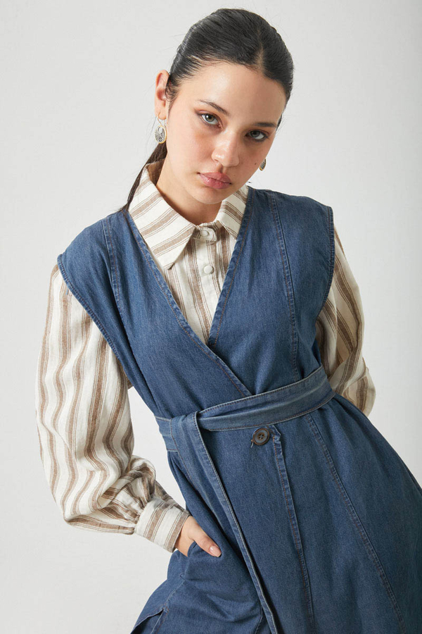 Yelekli Denim Takım Koyu Mavi - 3