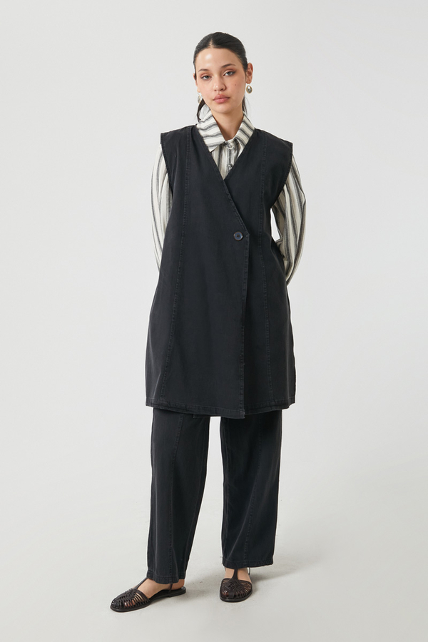 Yelekli Denim Takım Siyah - 2