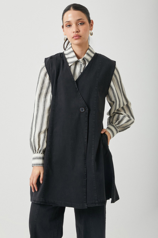 Yelekli Denim Takım Siyah - 1