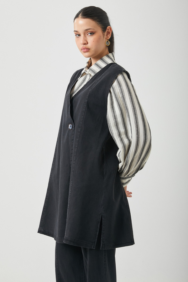 Yelekli Denim Takım Siyah - 8