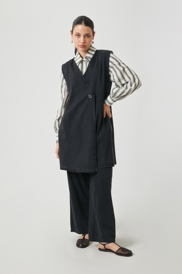 Yelekli Denim Takım Siyah - 3