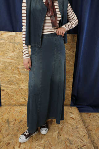 Denim Yelekli Etek Takım Koyu Mavi - 1