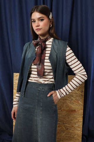 Denim Yelekli Etek Takım Koyu Mavi - 5