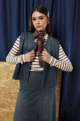 Denim Yelekli Etek Takım Koyu Mavi - 3
