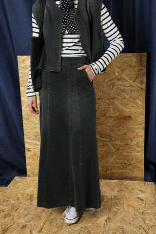 Denim Yelekli Etek Takım Siyah - 1