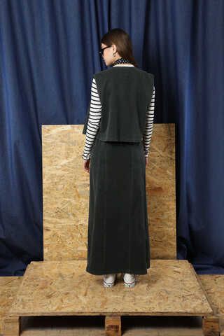 Denim Yelekli Etek Takım Siyah - 4