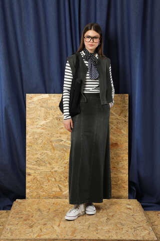 Denim Yelekli Etek Takım Siyah - 2