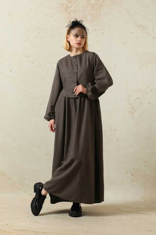 Yelekli Keten Elbise Antrasit - 1