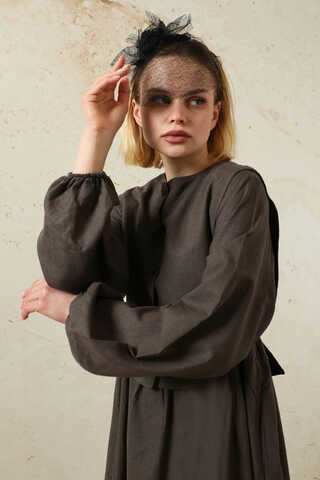 Yelekli Keten Elbise Antrasit - 2