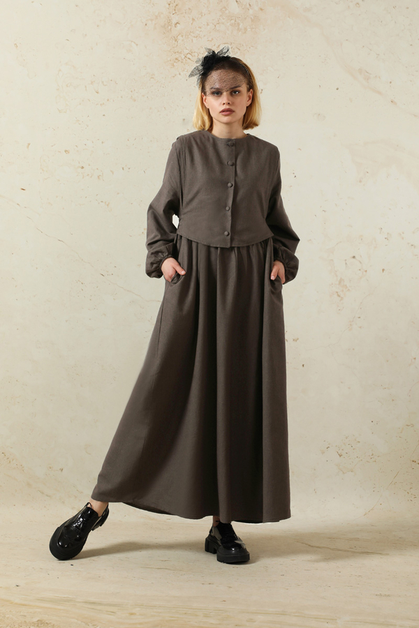 Yelekli Keten Elbise Antrasit - 3