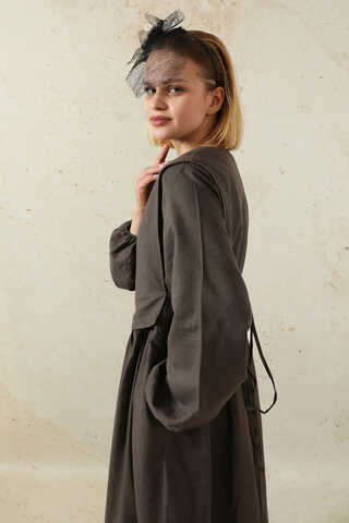 Yelekli Keten Elbise Antrasit - 4