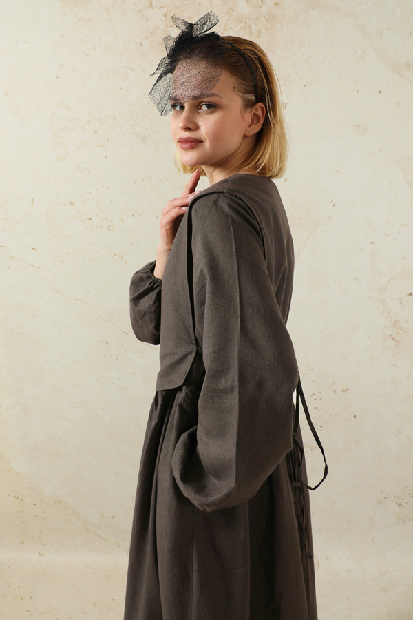 Yelekli Keten Elbise Antrasit - 4