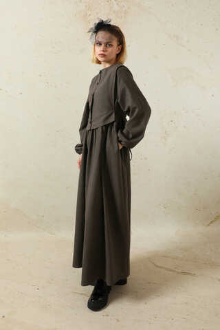 Yelekli Keten Elbise Antrasit - 5