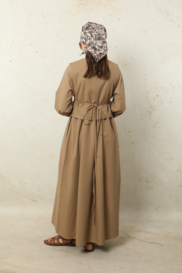 Yelekli Keten Elbise Camel - 7