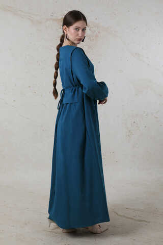 Yelekli Keten Elbise İndigo - 5