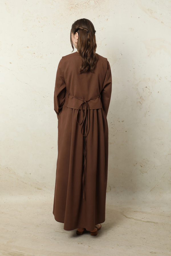 Yelekli Keten Elbise Kahverengi - 7