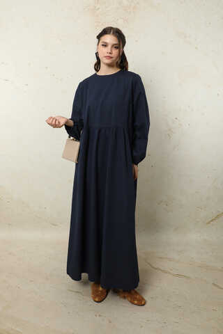 Yelekli Keten Elbise Lacivert - 4
