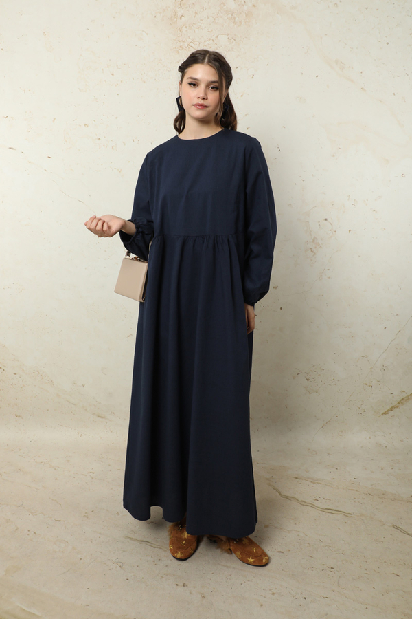 Yelekli Keten Elbise Lacivert - 4