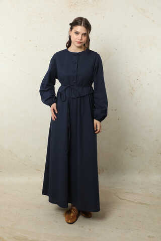 Yelekli Keten Elbise Lacivert - 2