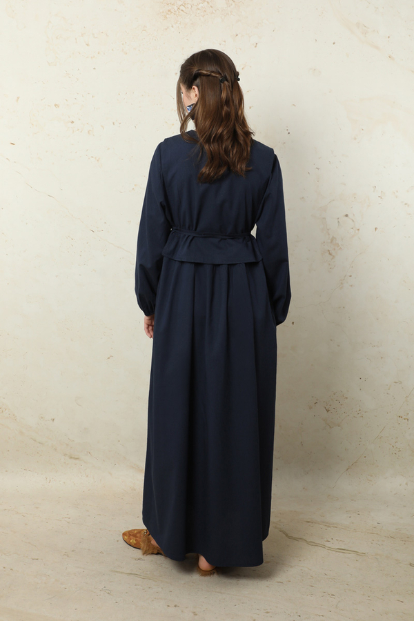 Yelekli Keten Elbise Lacivert - 8