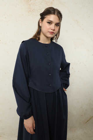 Yelekli Keten Elbise Lacivert - 3