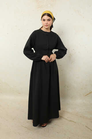 Yelekli Keten Elbise Siyah - 1