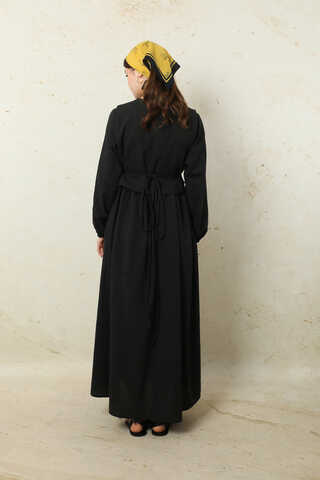 Yelekli Keten Elbise Siyah - 7