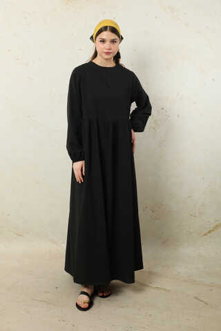 Yelekli Keten Elbise Siyah - 2