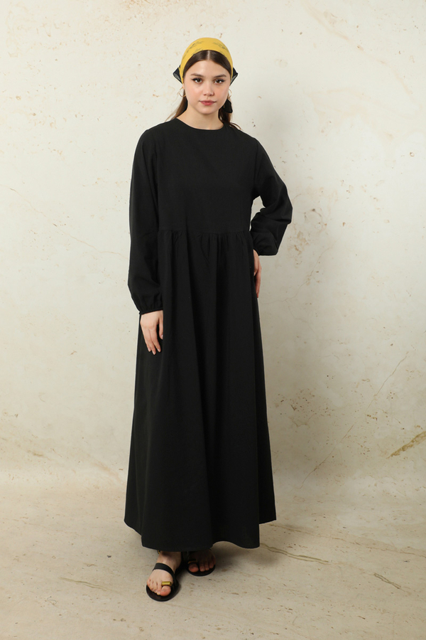 Yelekli Keten Elbise Siyah - 2
