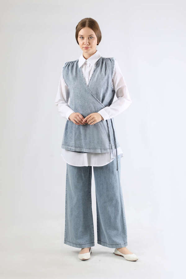 Yelekli Kot Takım Açık Mavi - 1