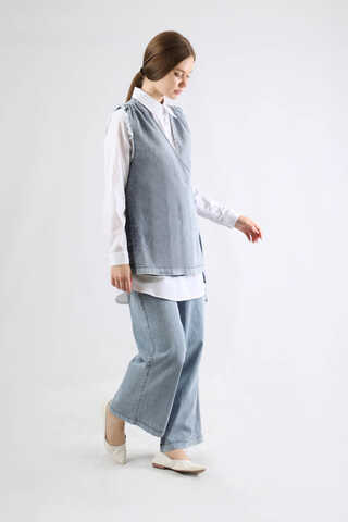 Yelekli Kot Takım Açık Mavi - 3