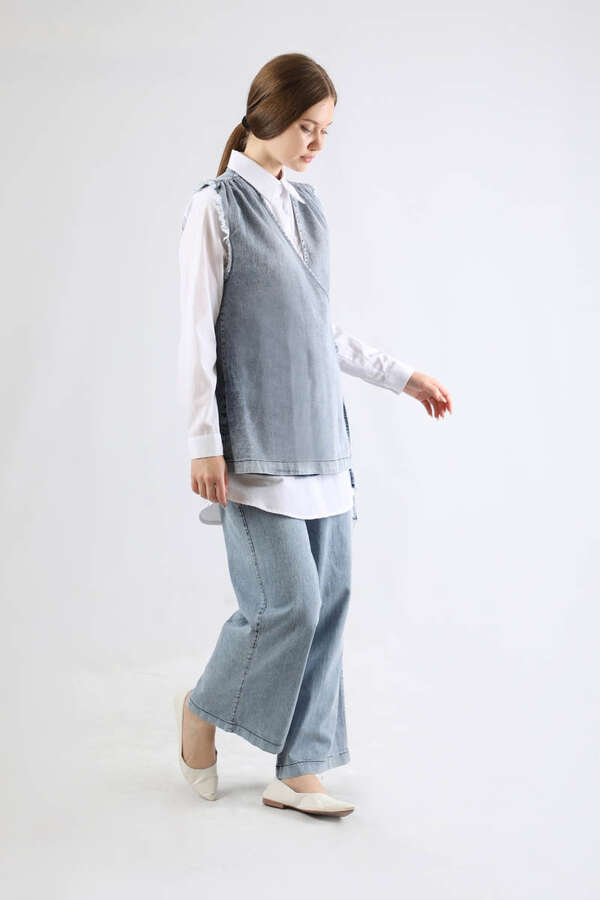 Yelekli Kot Takım Açık Mavi - 3