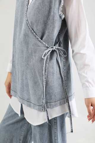 Yelekli Kot Takım Açık Mavi - 4