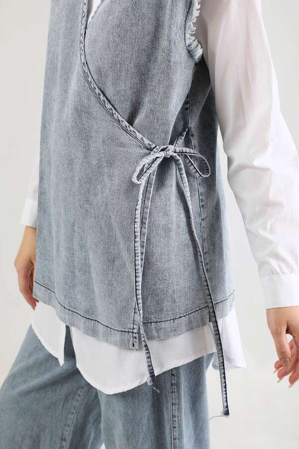 Yelekli Kot Takım Açık Mavi - 4