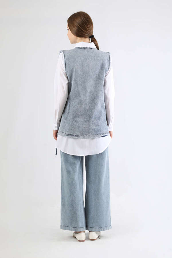 Yelekli Kot Takım Açık Mavi - 6