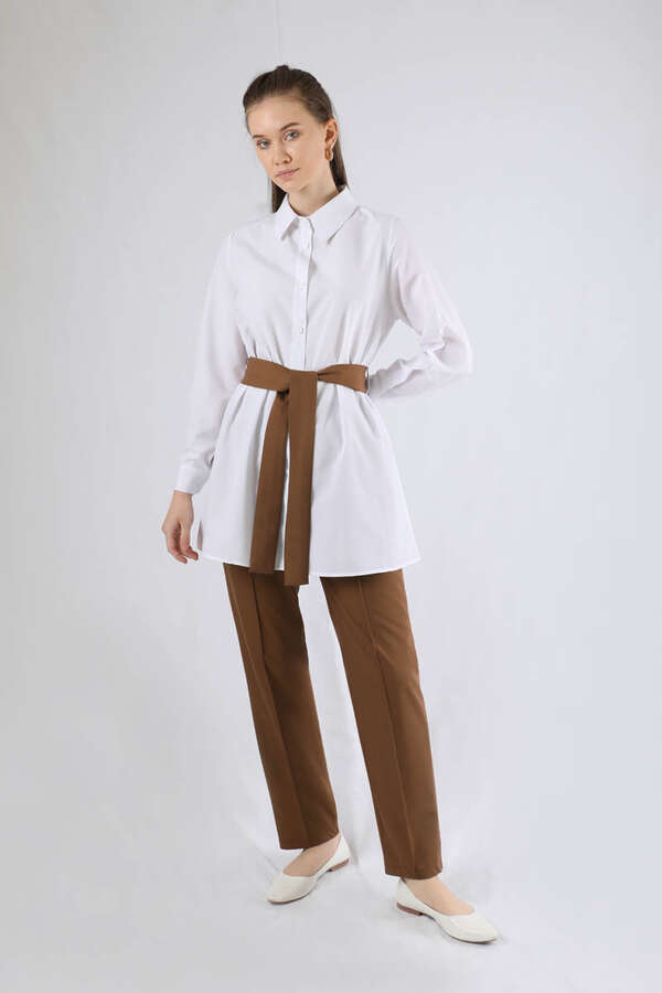 Yelekli Kuşaklı Üçlü Takım Kahve - 3