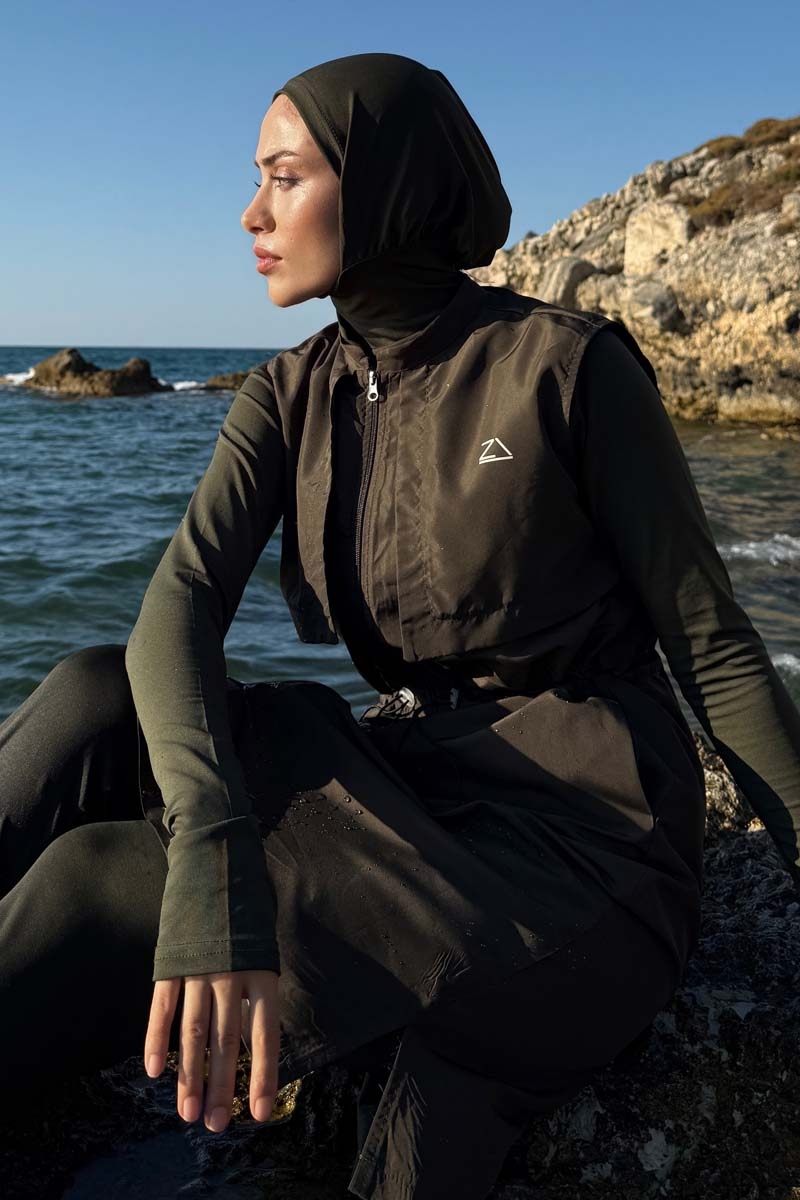 Yelekli Tesettür Mayo Haki