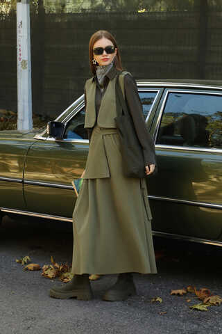 Yelekli Triko Takım Haki - 1