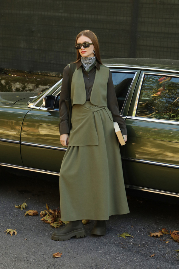 Yelekli Triko Takım Haki - 9