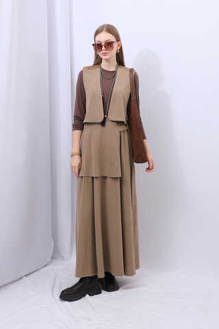 Yelekli Triko Takım Koyu Vizon - 2