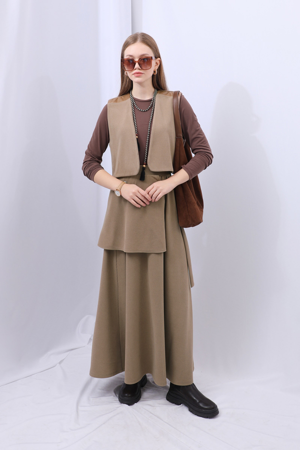 Yelekli Triko Takım Koyu Vizon - 3