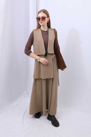 Yelekli Triko Takım Koyu Vizon - 4