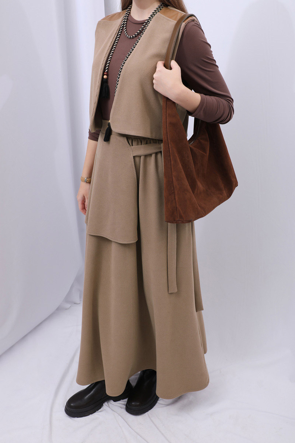 Yelekli Triko Takım Koyu Vizon - 5