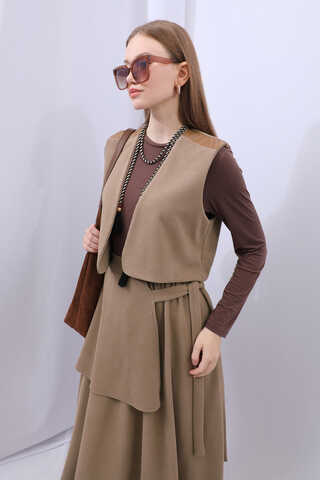 Yelekli Triko Takım Koyu Vizon - 1