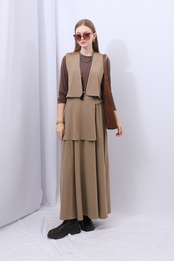 Yelekli Triko Takım Koyu Vizon - 2