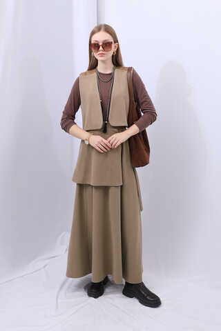 Yelekli Triko Takım Koyu Vizon - 3